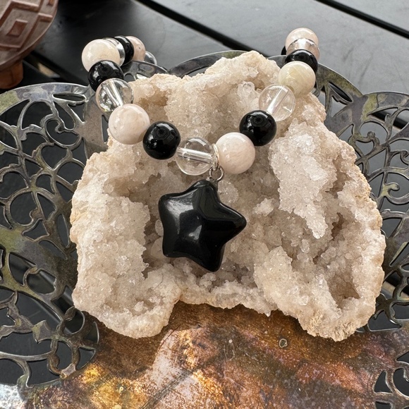 Handmade Moonstone, Quartz, and Black Tourmaline Bracelet - Picture 2 of 7